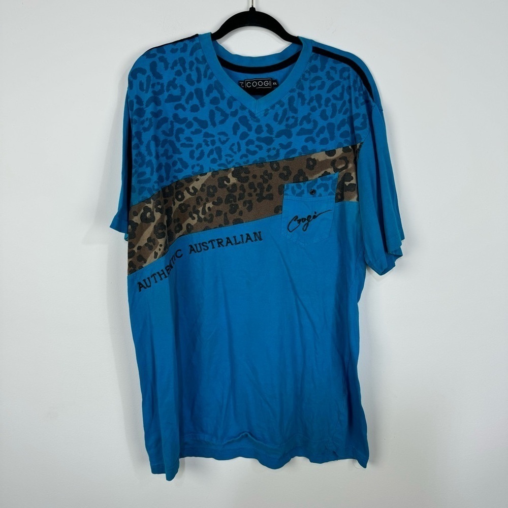 Coogi Blue Leopard Animal Print Short Sleeve T-Shirt Y2k Retro Vintage
